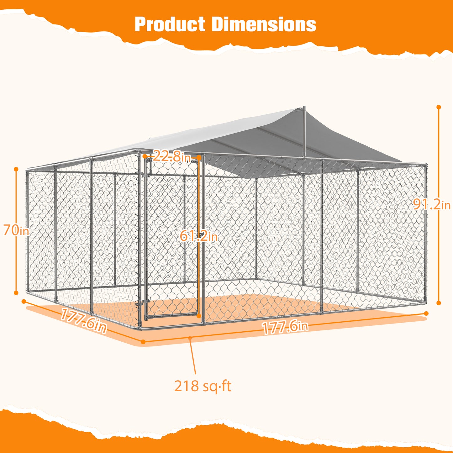 Heavy Duty Outdoor Dog Kennel 14.8x14.8x7.6 ft, Galvanized Chain Link Playpen with Waterproof Anti-UV Cover, Secure Lock, Large Exercise Pen for Puppy & Pets image 2