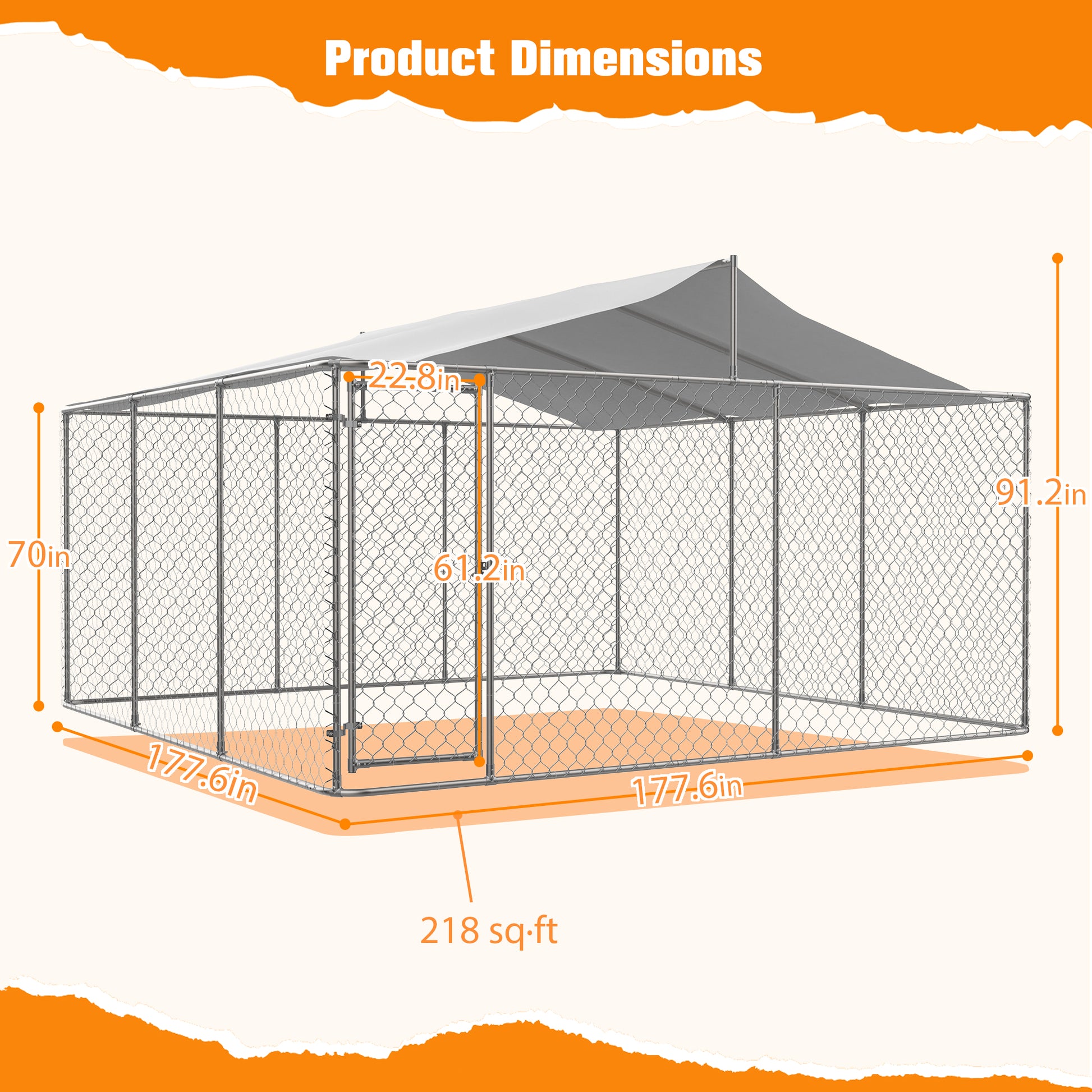 Heavy Duty Outdoor Dog Kennel 14.8x14.8x7.6 ft, Galvanized Chain Link Playpen with Waterproof Anti-UV Cover, Secure Lock, Large Exercise Pen for Puppy & Pets image 2