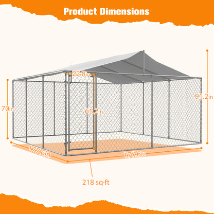 Heavy Duty Outdoor Dog Kennel 14.8x14.8x7.6 ft, Galvanized Chain Link Playpen with Waterproof Anti-UV Cover, Secure Lock, Large Exercise Pen for Puppy & Pets image 2