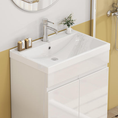 24 Inch Bathroom Vanity Sink Top,Ceramic Basin,2.6-inch Thickened Ceramic Basin,Does Not Include Faucet and Drain,Glossy White image 7