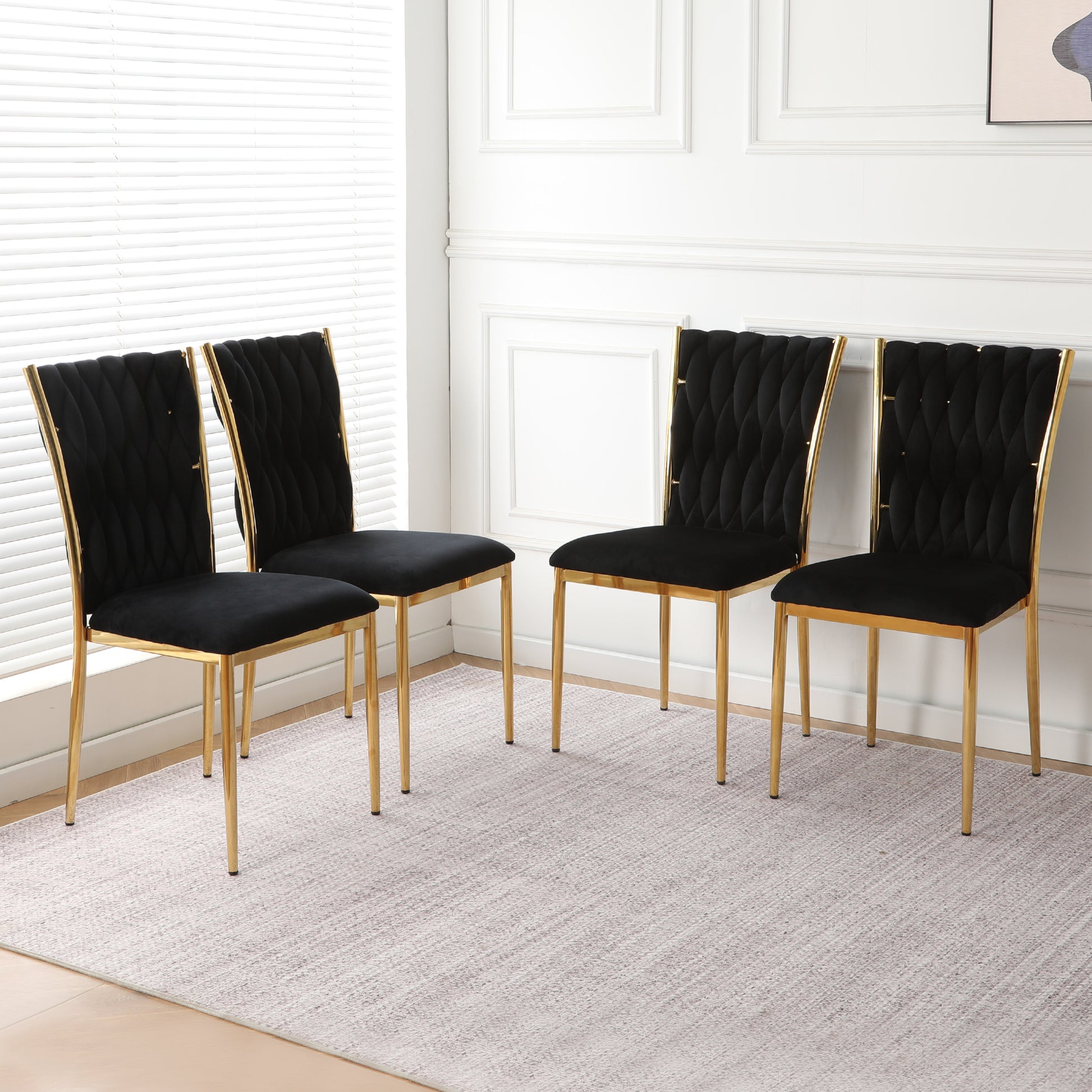 Modern simple black velvet dining chair, family bedroom stool back student table chair, gold-plated metal chair legs, suitable for dining room kitchen bedroom (set of 4) image 1