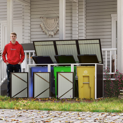 Garbage Bin Shed Stores 3 Trash Cans with Pneumatic Support Rod, with Lockable Doors & Waterproof Lid Chain, for Patio,Garden,Backyard,Grey image 8