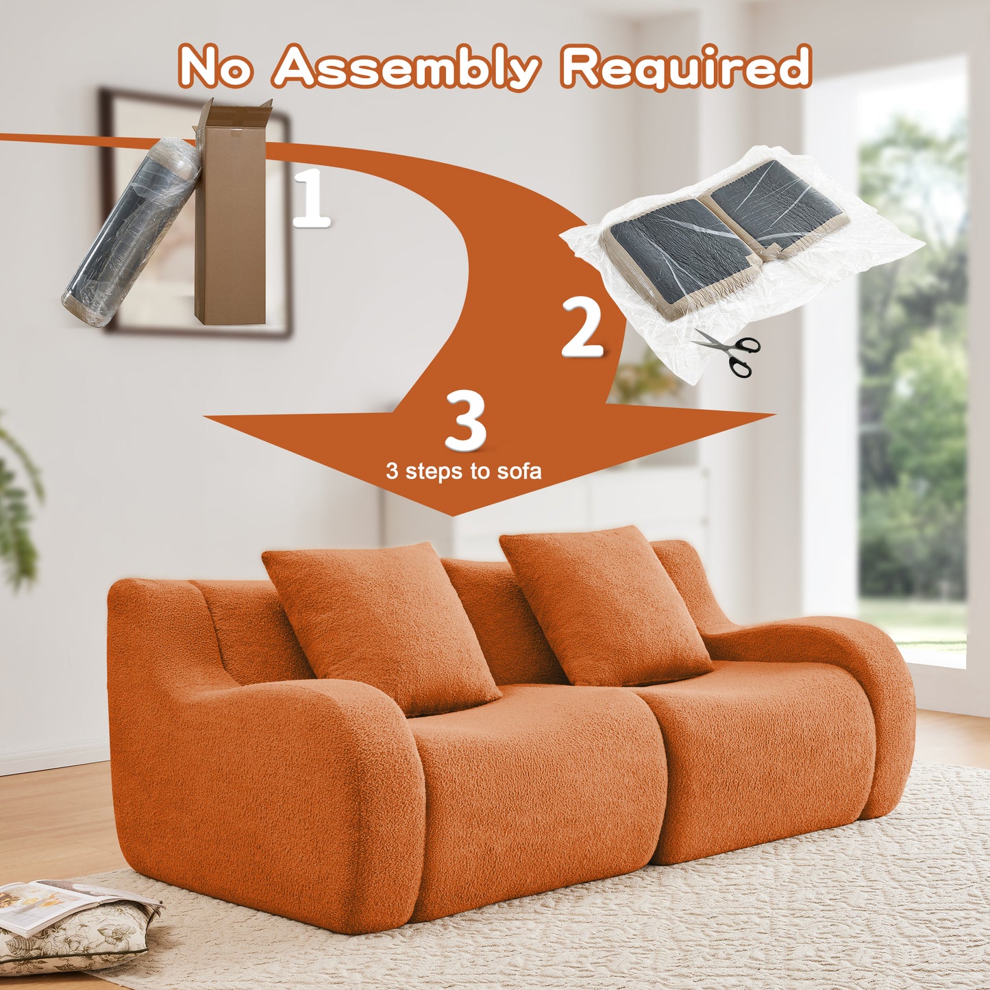 Soft Teddy Fabric Boneless Sofa,No Assembly Required Streamlined Design,Anti-Slip Design 32D High Density Sponge Living Rooms Bedrooms,Orange image 11