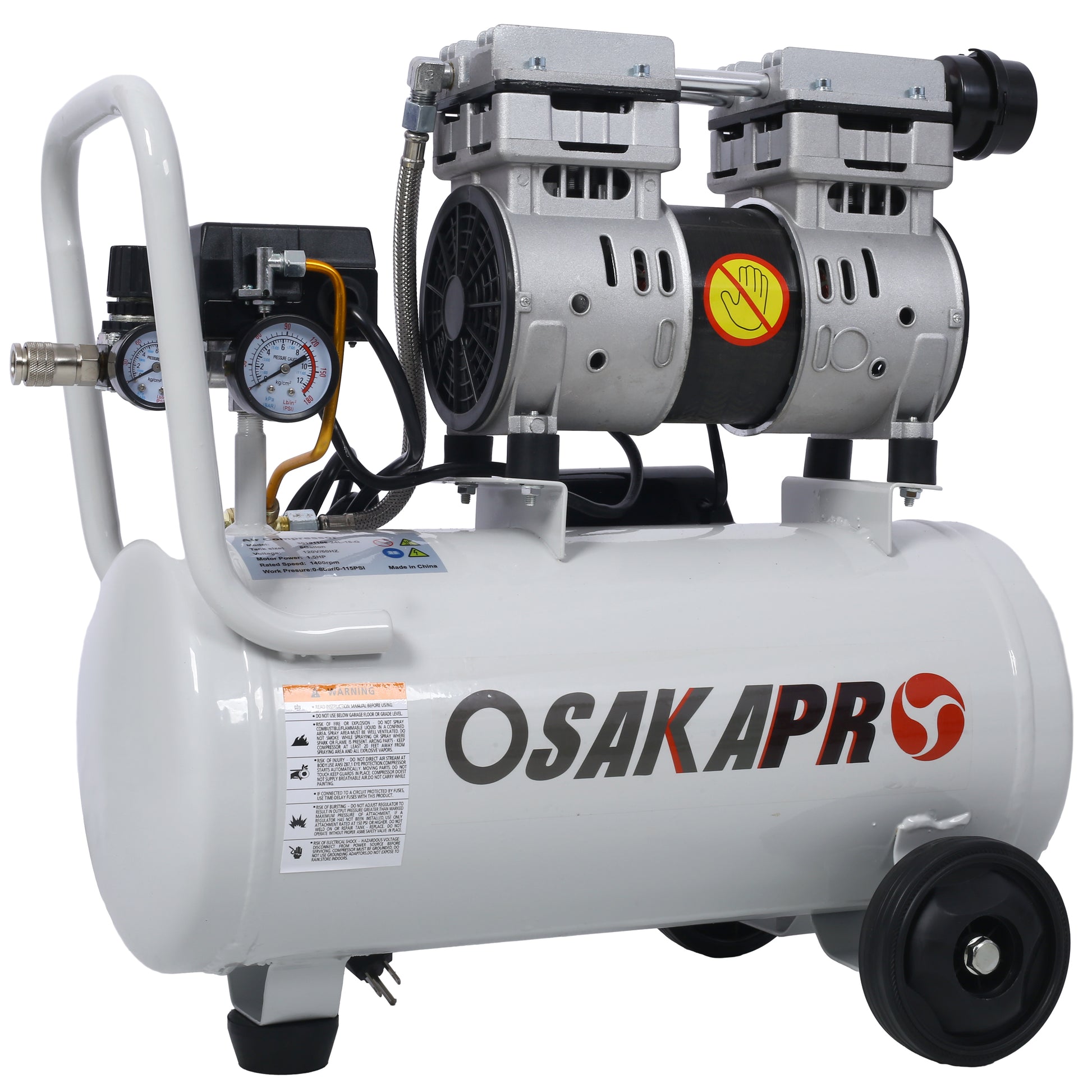 1.5HP Silent Oil-Free Air Compressor 8 Gallon, Oil-Free, Electric Shop Air Compressor Portable,Lightweight with Wheels, 70 dBA Noise Level, with Automatic Drain Valve,Light Gray image 7