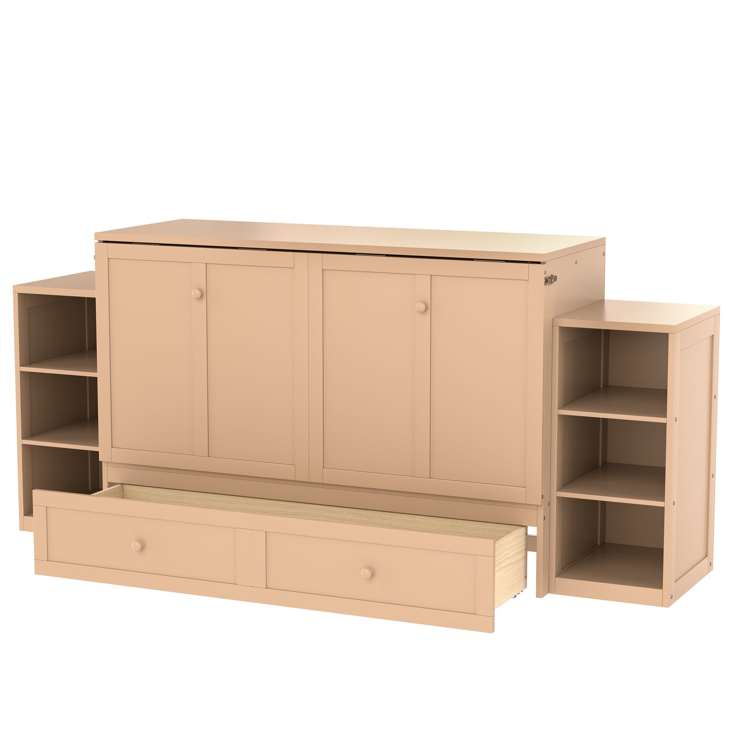 Queen size Murphy bed with spacious storage drawers and shelves, Ideal for guest rooms or compact bedrooms,Golden image 8