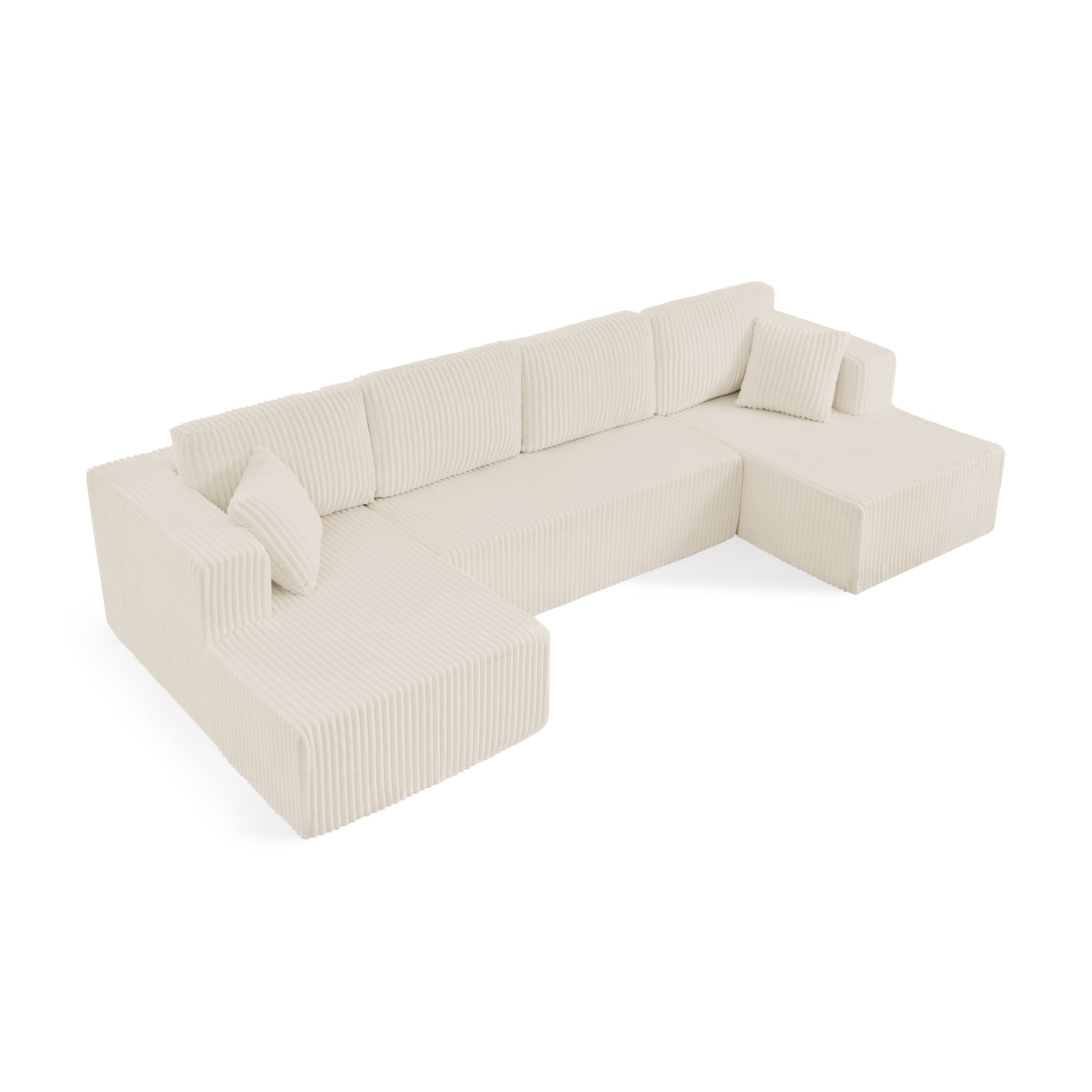 U shape Modular Sectional Sofa, Compressed Sectional Sofa Modern Minimalist Style Corduroy Couch, Sleeper Sofa for Living Room, Bedroom, Comfy Compressed Sofa Couch Space-Efficient Design-beige image 8