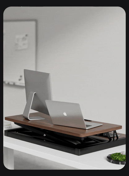 32 Inch Desk Converter, Height Adjustable Sit to Stand Riser, Dual Monitor and Laptop Workstation with Wide Keyboard Tray, Walnut Color image 4