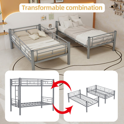 Convertible Twin Metal Bunk Bed Frame, Heavy-Duty Iron Build, Detachable into Two Twin Beds, Space-Saving Design with High Weight Support 400 lbs, Silver. image 10
