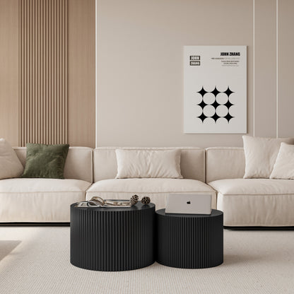 Wave Stripe Nesting Coffee Table Set for Living Room, Bedroom, Black(Set of 2 Pieces) image 1