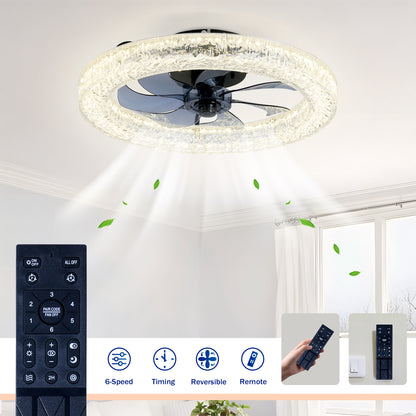 Acrylic Ice Brick Fan Light,LED Light Source and Remote Control, 3000-6500K Dimmable Modern Flush Mount LED Fan Light, 6 Speeds, Quiet DC Motor For Living room, Bedroom,Kitchen----Matte Black image 11