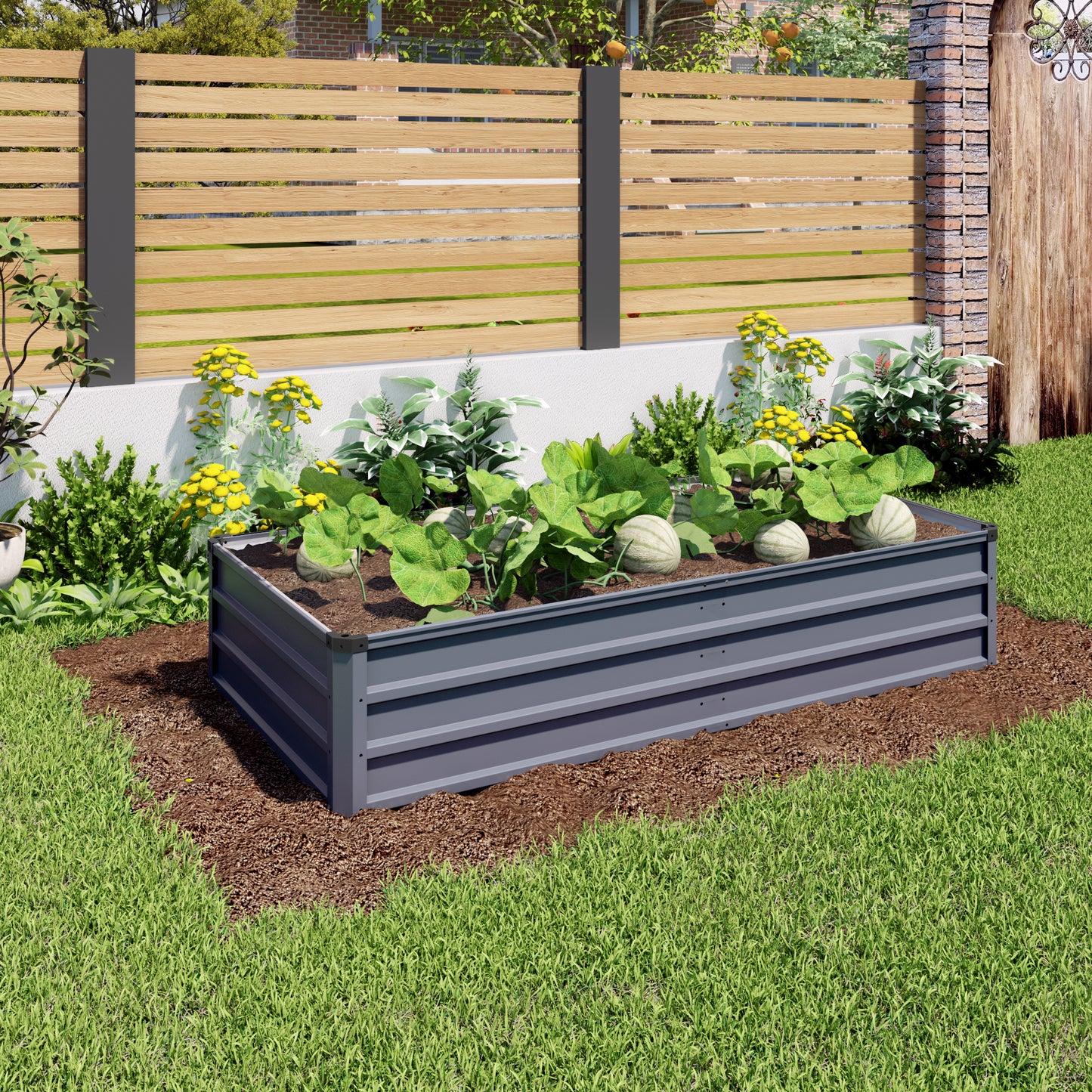 6x3x1ft 2pcs large Garden Bed Kit, Grey Galvanized Metal Outdoor Garden Boxes, Suitable for Outdoor Ground Gardens for Growing Plants, Vegetables Flowers Herb image 1