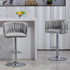 360° Adjustable Swivel Bar Stools Set of 2 with Woven Back - Beige
