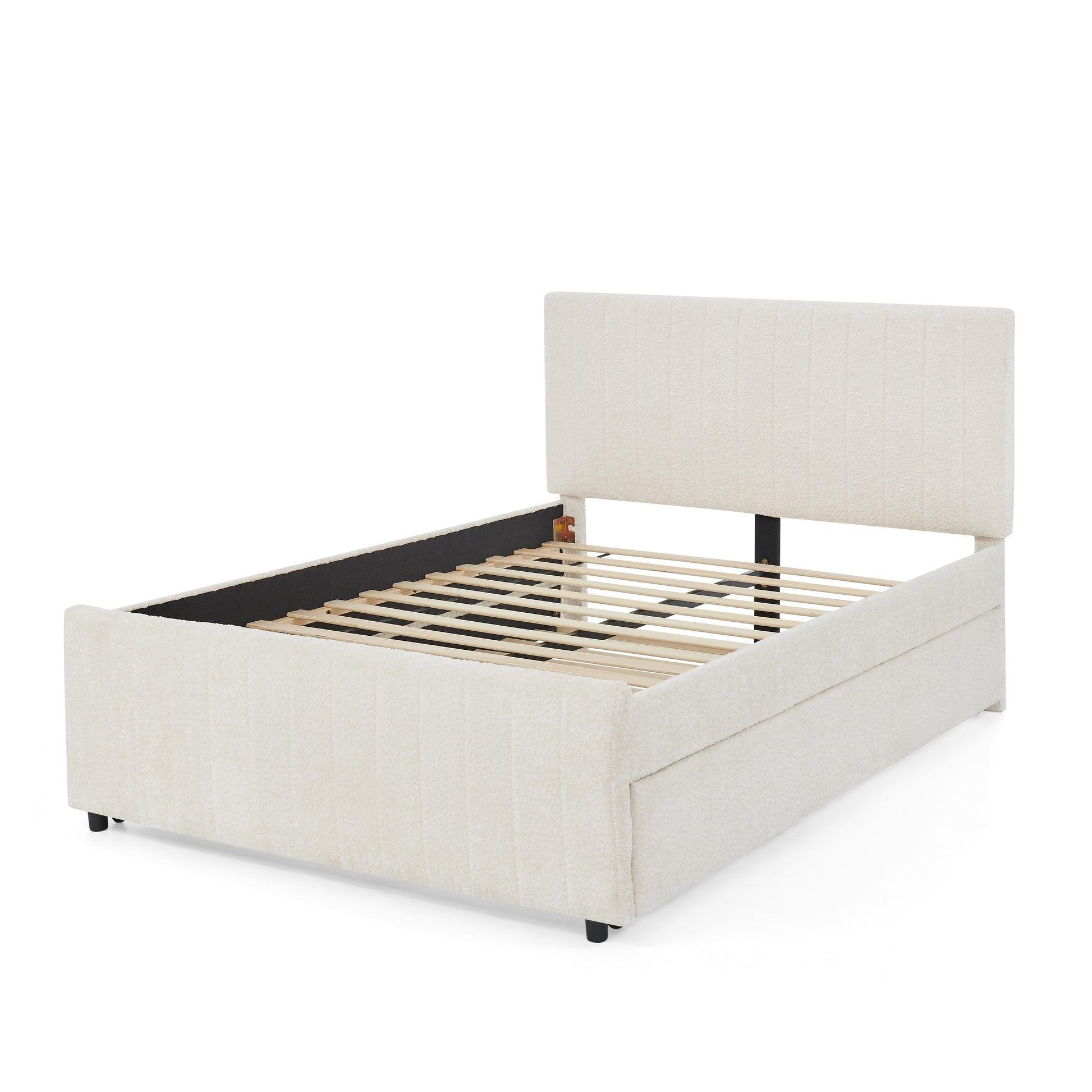 Full Size Vertical Striped Space Saving Upholstered Pull-out Bed with High Padded Back, Hidden Trundle Guest Bed Single to Double for Bedroom & Guest Room, Chenille image 11