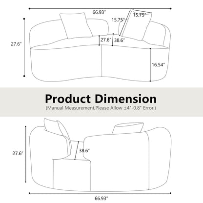 66.93 Inch Curved Loveseat White Full Compression Sponge Sofa, Teddy Velvet Fabric, No-Assembly Compact Sofa for Small Spaces & Apartments, 350 lbs Capacity image 6