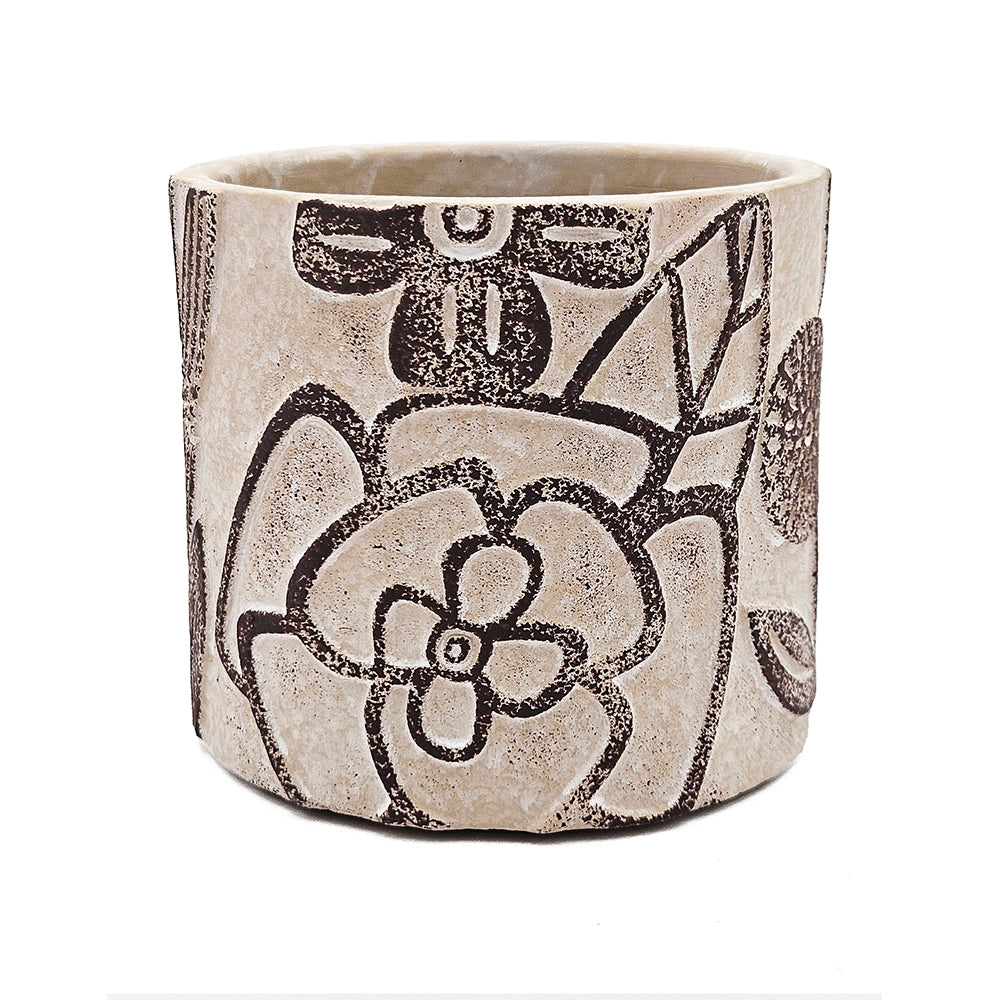 Set of 4 4.3x4.3x4" Gray Sand and Cement Planters with Brown Botanical Motifs image 12