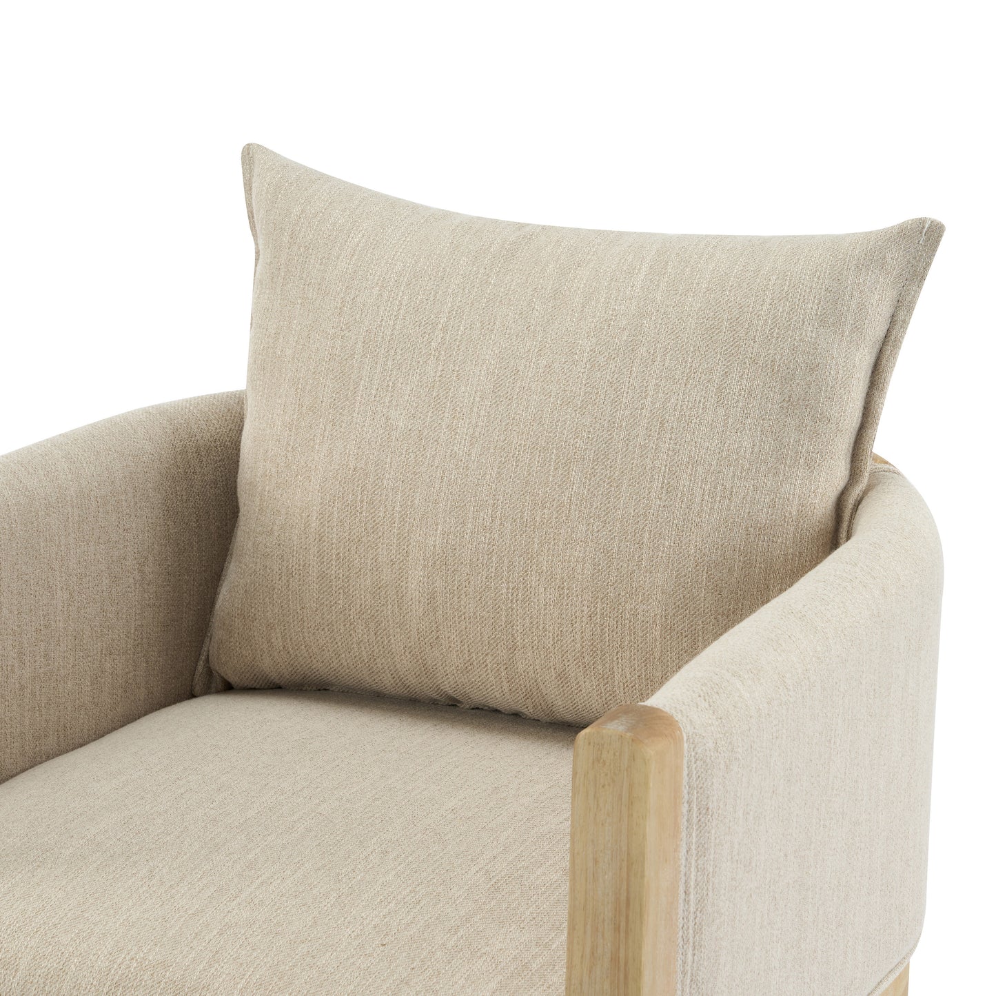 Linen Upholstered Armchair with Natural Rubber Wood Legs in Beige (Set of 2) image 11