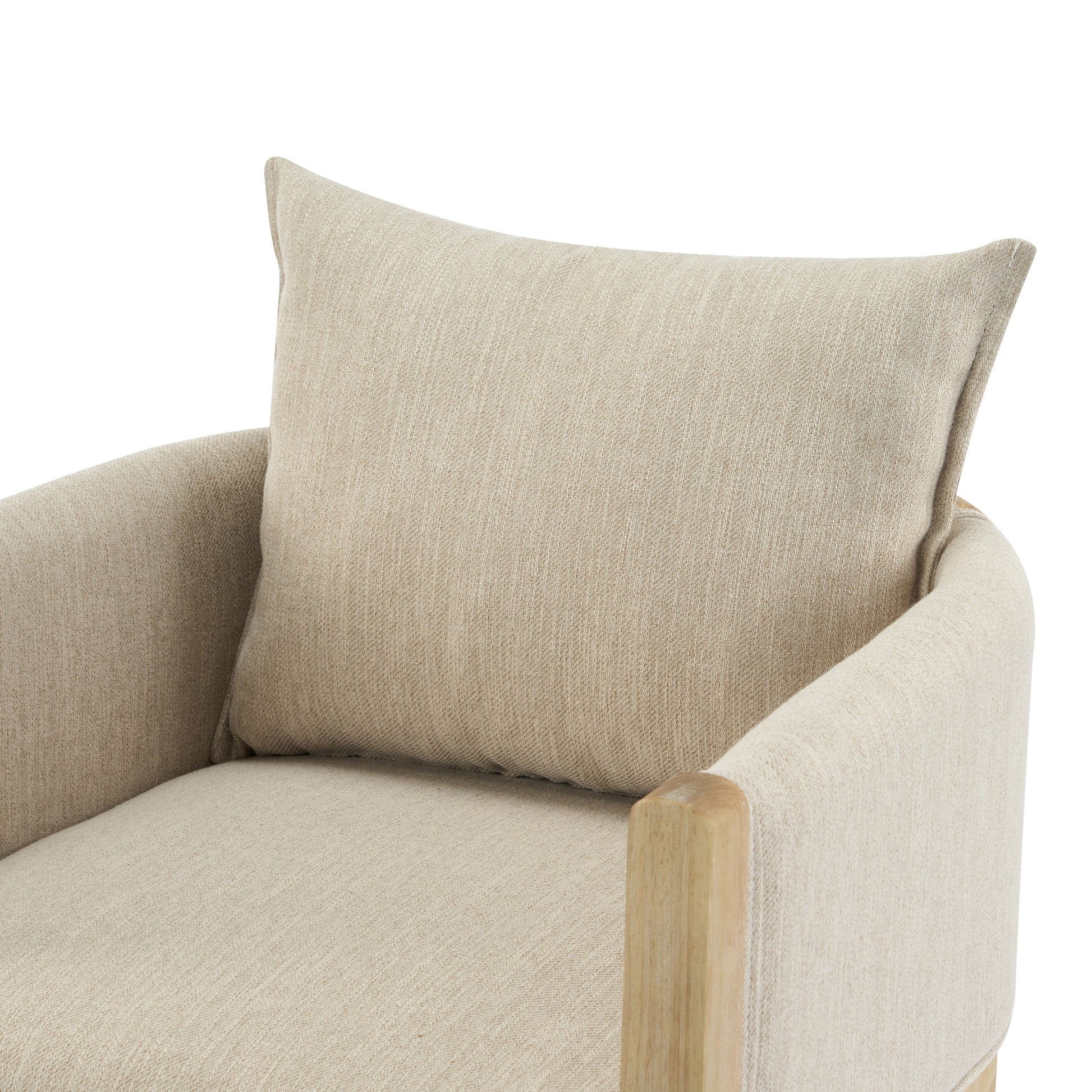 Linen Upholstered Armchair with Natural Rubber Wood Legs in Beige (Set of 2) image 11