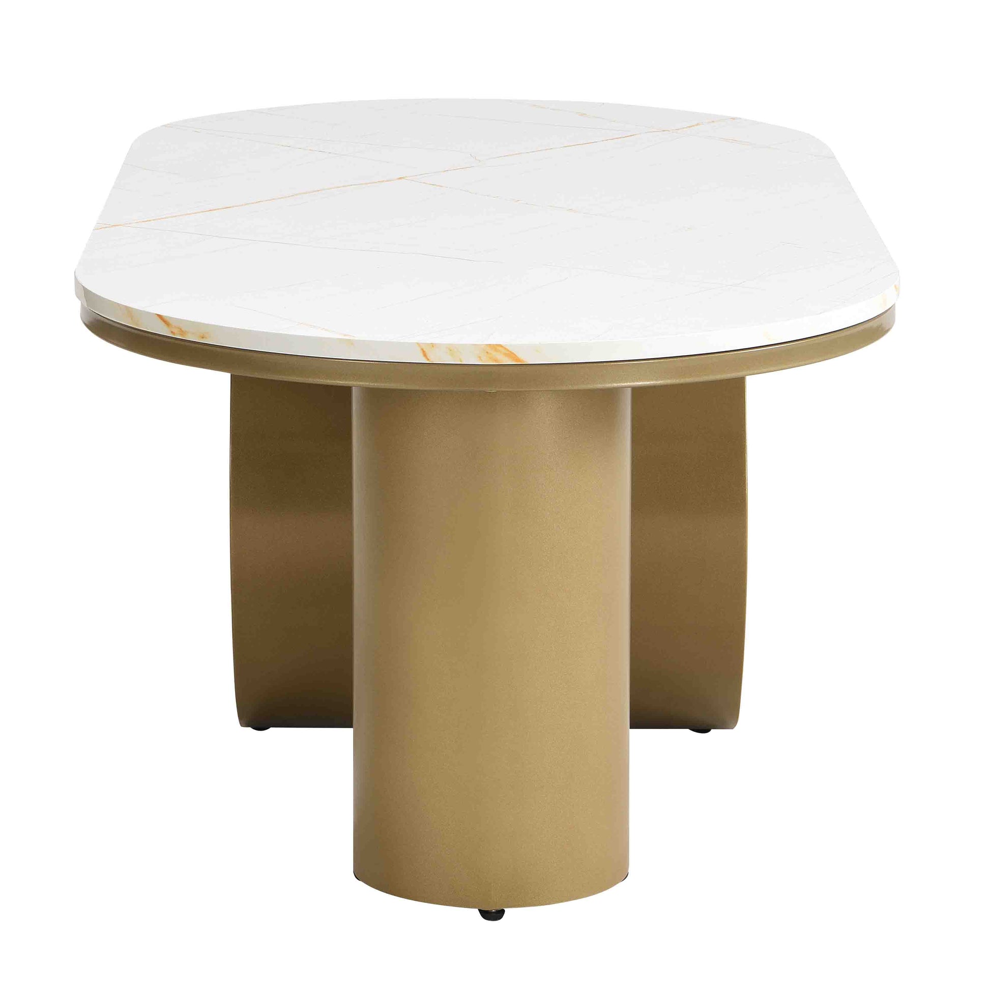 Luxury Modern Oval Coffee Table, 47.24'' Coffee Table with Storage Drawer, Faux Marble Top, Golden Metal Center Table for Living Room image 11