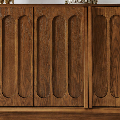 Mid Century Modern Fluted Sideboard Cabinet with Adjustable Shelves & Sturdy Base, Buffet Cabinet with Storage, Storage Cabinet for Living Room Entryway Hallway Dining Room Kitchen, Walnut image 6