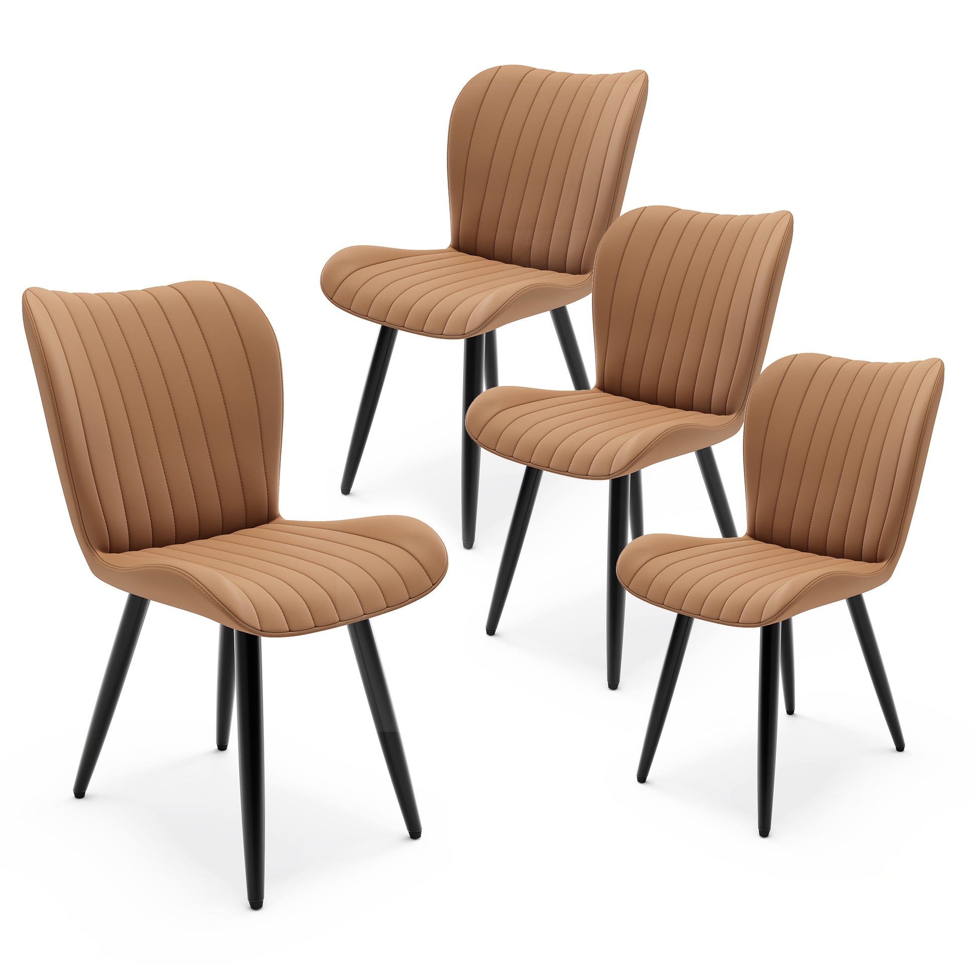Set of 4 Modern PU Leather Dining Chairs with Thick Cushions & Metal Legs, Armless Faux Leather Side Chairs for Kitchen, Dining Room image 2