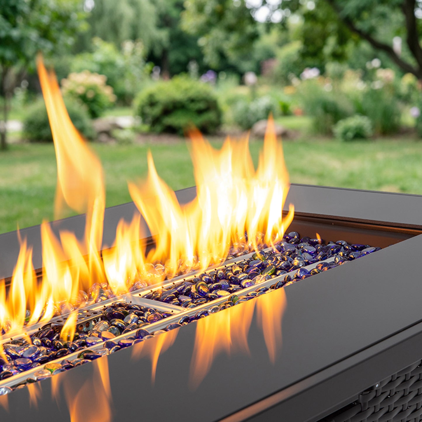 44 Inch 50000 BTU Propane Fire Pit Table, 2-in-1 Rectangular Fire Pit Outdoor Patio Heater Table with Glass Wind Guard for Backyard Garden Gathering image 7