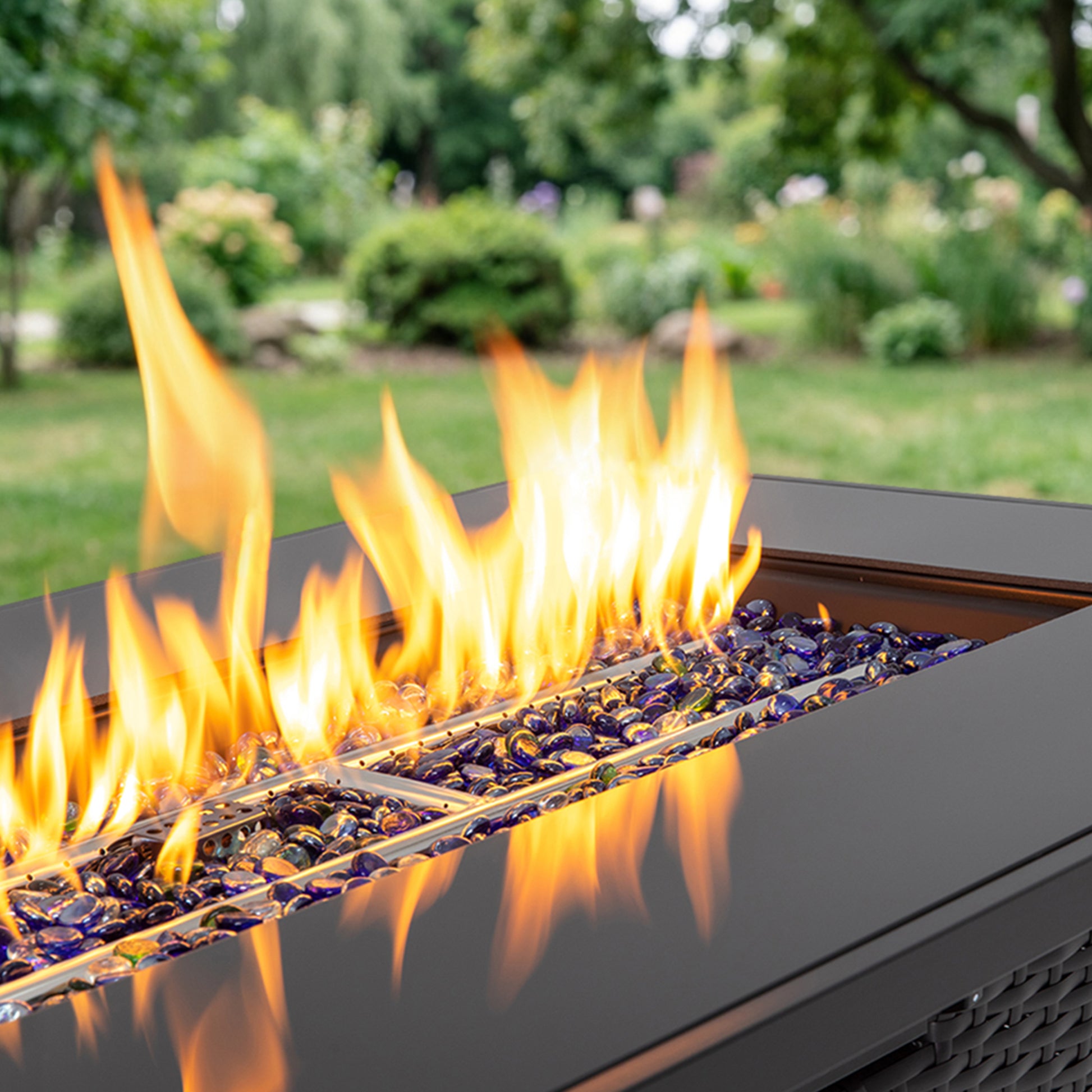 44 Inch 50000 BTU Propane Fire Pit Table, 2-in-1 Rectangular Fire Pit Outdoor Patio Heater Table with Glass Wind Guard for Backyard Garden Gathering image 7