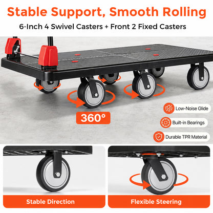 25.5"x51.5" Platform Truck, Foldable Handcart with 6'' TPR 360-Degree Silent Wheels, 1800lbs Heavy-Duty Push Dolly Cart, 4 Steel Load-Bearing Beams for Warehouse Garage Home Use image 4