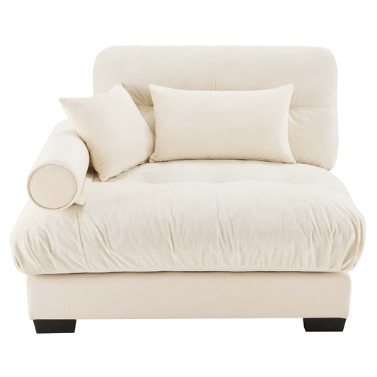 Milano Sofa LSF with 3 pillows - Cream velvet sofa front view