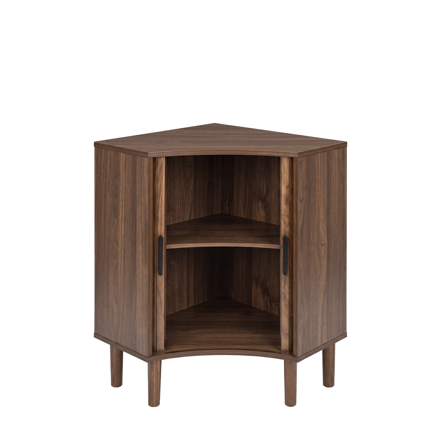 Fluted Corner Cabinet, Small Corner Floor Cabinet with Sliding Doors and Adjustable Shelves, Modern Wooden Freestanding Narrow Storage Cabinet for Small Space,Living Room,Dining Room,Bathroom, Walnut image 12