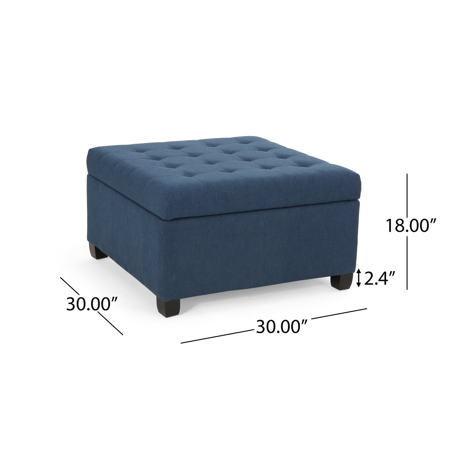 Upholstered Tufted Fabric Storage Ottoman, Navy Blue image 3