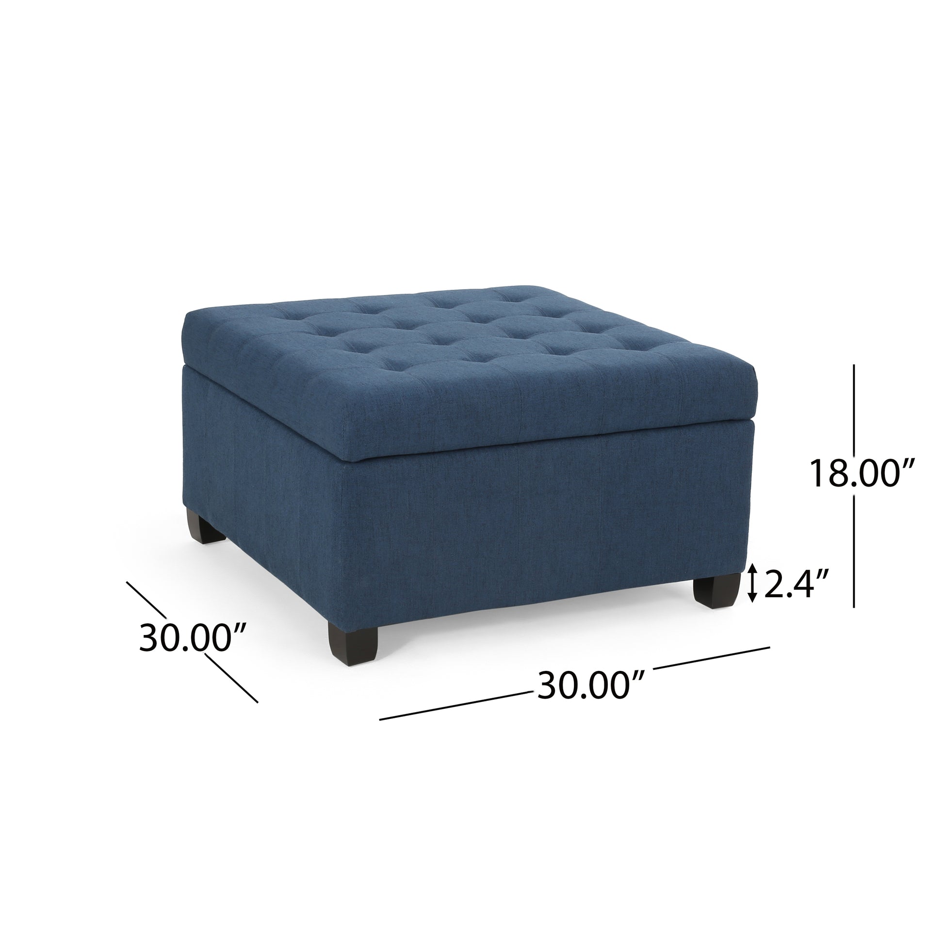 Upholstered Tufted Fabric Storage Ottoman, Navy Blue image 3