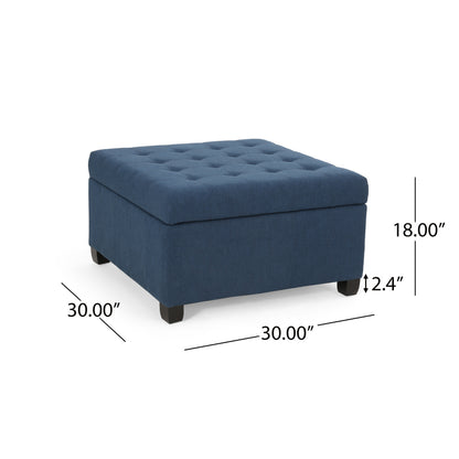 Upholstered Tufted Fabric Storage Ottoman, Navy Blue image 3