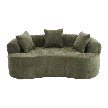 Crescent-shaped sofa, modern low-back design with deep cushions, self-inflating foam-filled large two-seater sofa requiring no assembly. (green chenille fabric) image 8