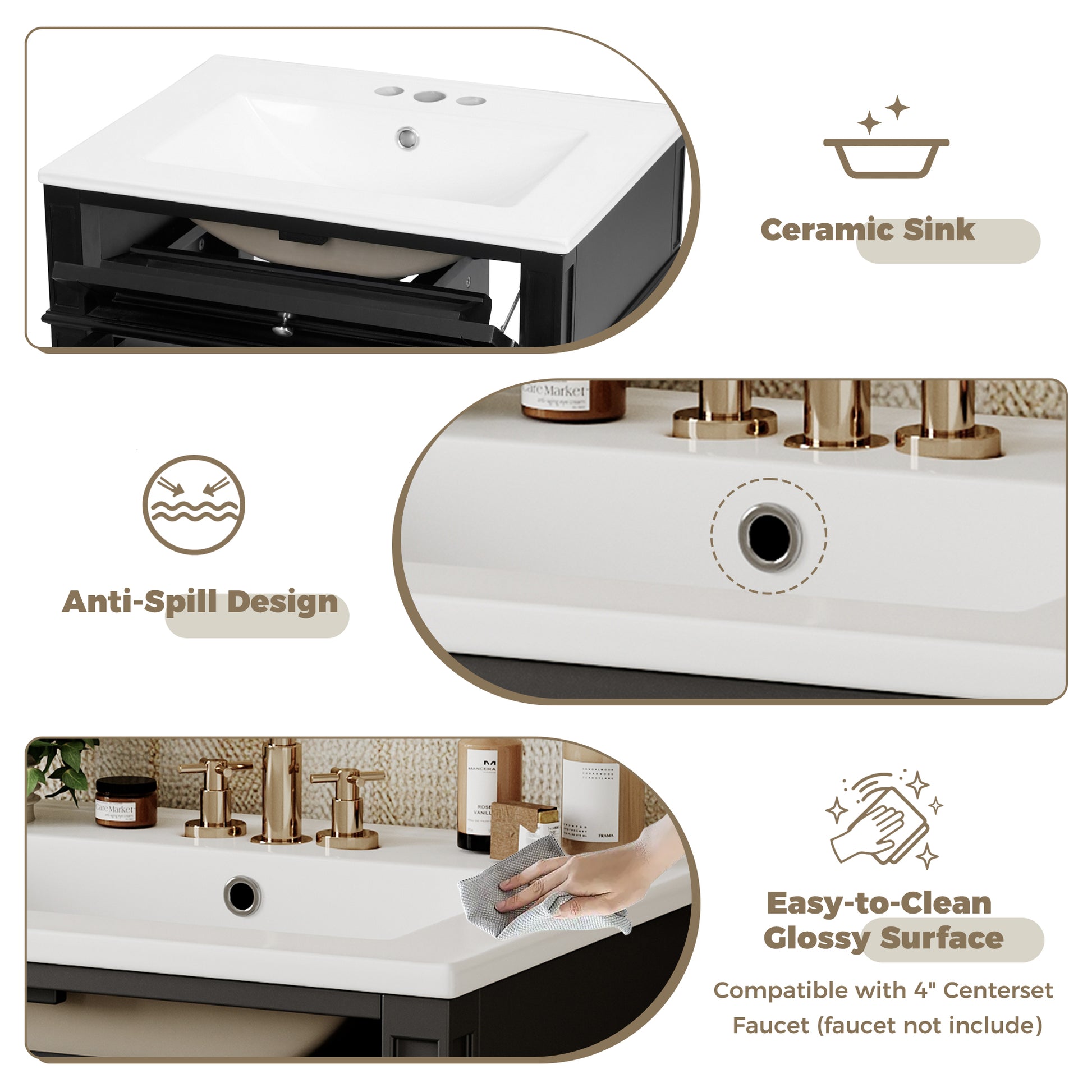 24'' Bathroom Vanity with Top Sink, Modern Bathroom Storage Cabinet with 2 Drawers and a Tip-out Drawer, Single Sink Bathroom Vanity image 6