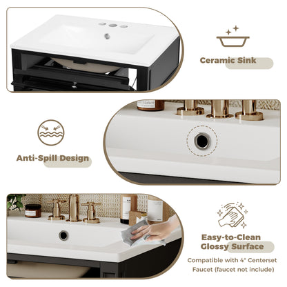 24'' Bathroom Vanity with Top Sink, Modern Bathroom Storage Cabinet with 2 Drawers and a Tip-out Drawer, Single Sink Bathroom Vanity image 6