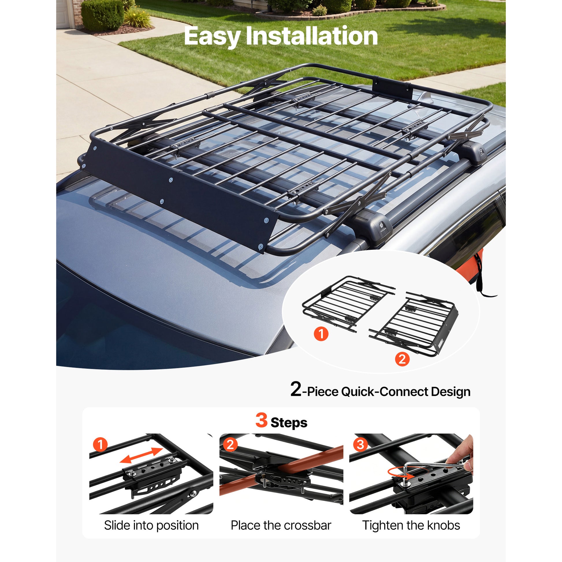 Roof Rack Cargo Basket, 46 x 36 x 4 in, Heavy Duty Roof Top Carrier Basket with Folding Design, 200 lbs Capacity, All-Weather Easy-Install Car Top Luggage Holder, Universal Fit for SUV Truck Car image 6