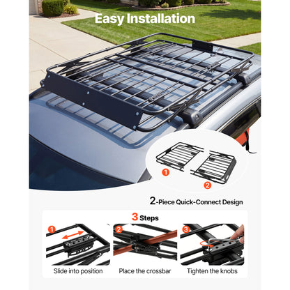 Roof Rack Cargo Basket, 46 x 36 x 4 in, Heavy Duty Roof Top Carrier Basket with Folding Design, 200 lbs Capacity, All-Weather Easy-Install Car Top Luggage Holder, Universal Fit for SUV Truck Car image 6