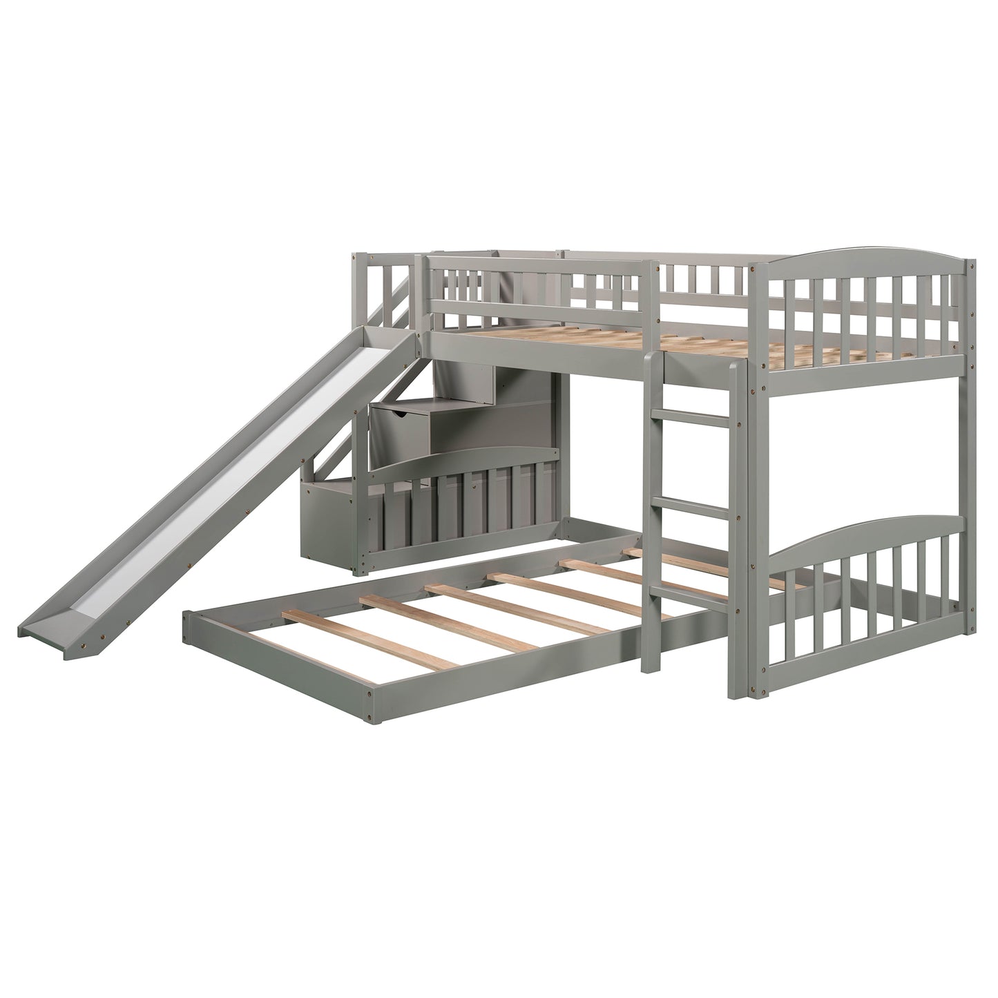 Stairway Twin over Twin Bunk Bed with Two Drawers and Slide, Gray(OLD SKU:LT100156AAE-1) image 11