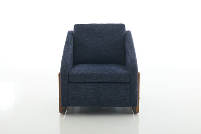 057-Set of 1 Chenille Fabric Modern Upholstered Armchair with Wooden Side Frame, Accent Leisure Chair with Cushioned Seat and Backrest for Living Room, Bedroom,Blue image 11
