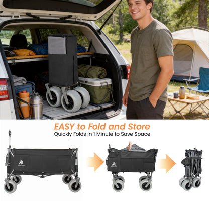 67in Extra long large Heavy Duty Utility Beach Wagons with Opened Tailgate and All-Terrain Wheels, 500lbs Capacity, Patented Ultra-Stable Frame, No Assembly Needed, Black+Gray image 7