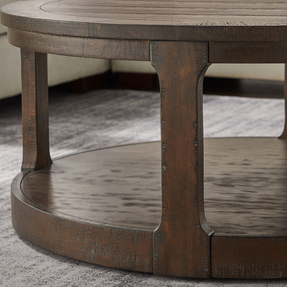 40inch Large Curved 2 Tier Traditional Round Circle Wooden Center Coffee Table,Mid Century Rounded Table with Wheels,Rustic Style Table for living Room,Office,Apartment,Brown image 8
