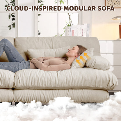 3-Seater Sectional Sofa Modular Deep Seat Sofa Couch, Chenille Sofa Soft Comfy Upholstered Furniture for Living Room, Apartment, Studio, Office,Chenille Light coffee image 5