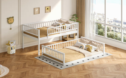 Full XL over Queen Bunk Bed with Ladder and Guardrails, White image 6