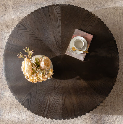 35.4 "Round Retro Coffee Table, Coffee Table Suitable For Coffee and Home Decor, Brown image 8