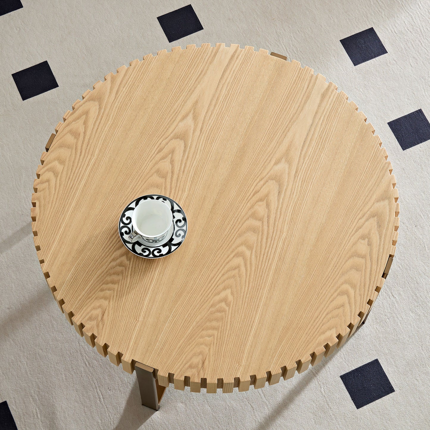 Modern Handcraft Drum Coffee Table 31.5 inch Round Coffee Table for Living Room,Small Coffee Table with Sturdy Pedestal,Natural Ash image 7