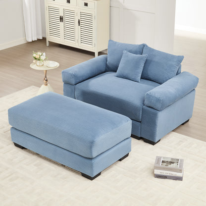 54.3" Oversized Cloud Modular Sectional Couch, Corduroy Fabric Extra-Thick Armrests,Throw Pillows Ottoman, Ergonomic Design,Easy Assembly Fits Living Rooms Bedrooms,Blue image 1