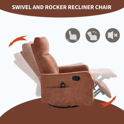 Orange Heat Massage Manual Recliner Chair with Rocker and Swivel in Fabric for Living Room image 6