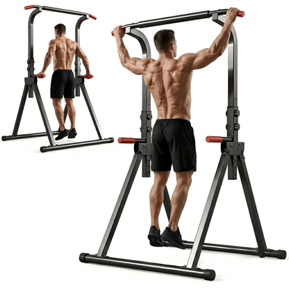 Foldable Pull Up Bar Standing Power Tower - Multi-Function Dip Station, 6-Level Adjustable Height Strength Training Fitness Equipment for Home Gym, 440lbs Max image 1