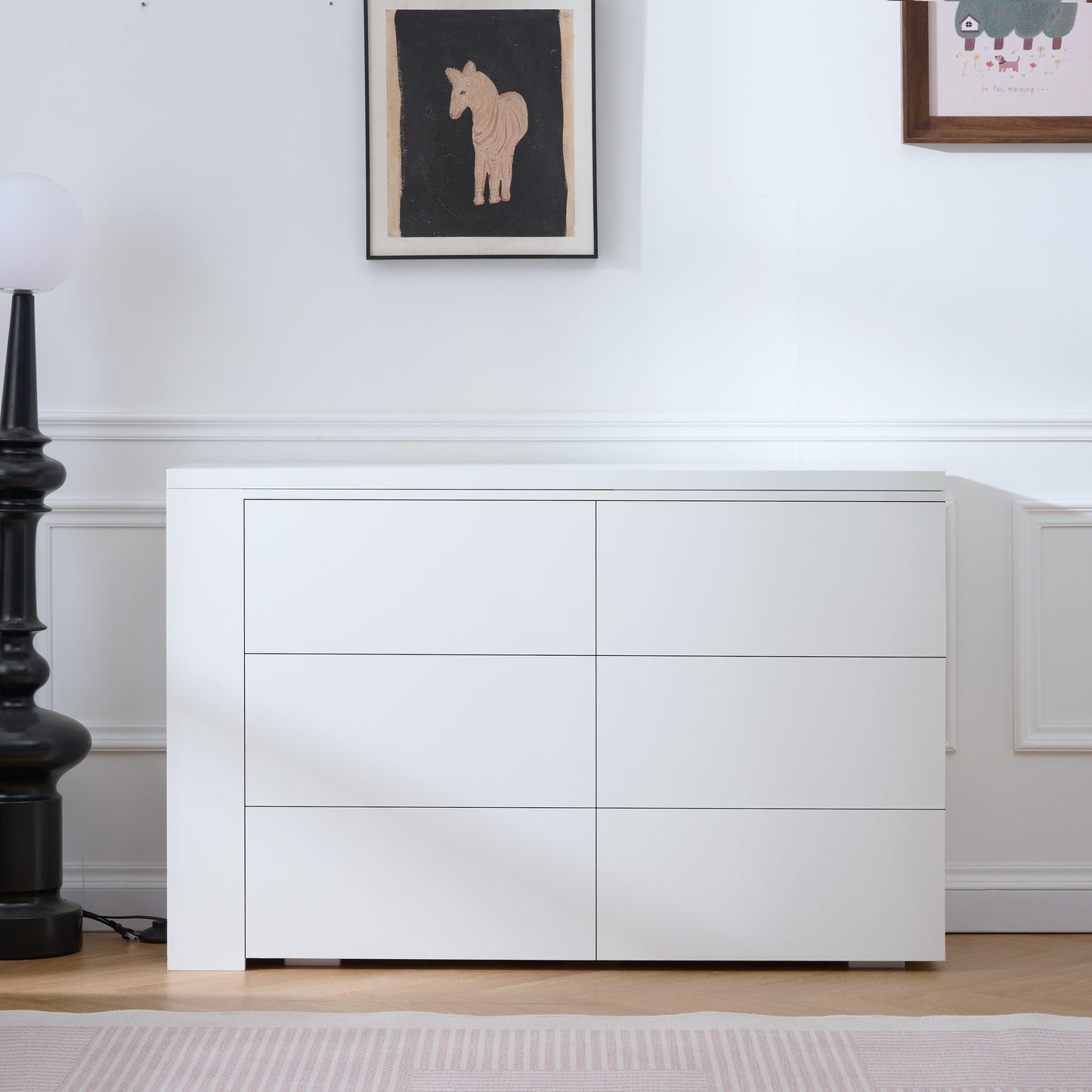 6 Drawer Vanity Dresser Combo with L-Shaped Desk,Wide Desktop & Deep Space,Wood Extendable Vanity Desk for Bedroom Dressing Room image 1