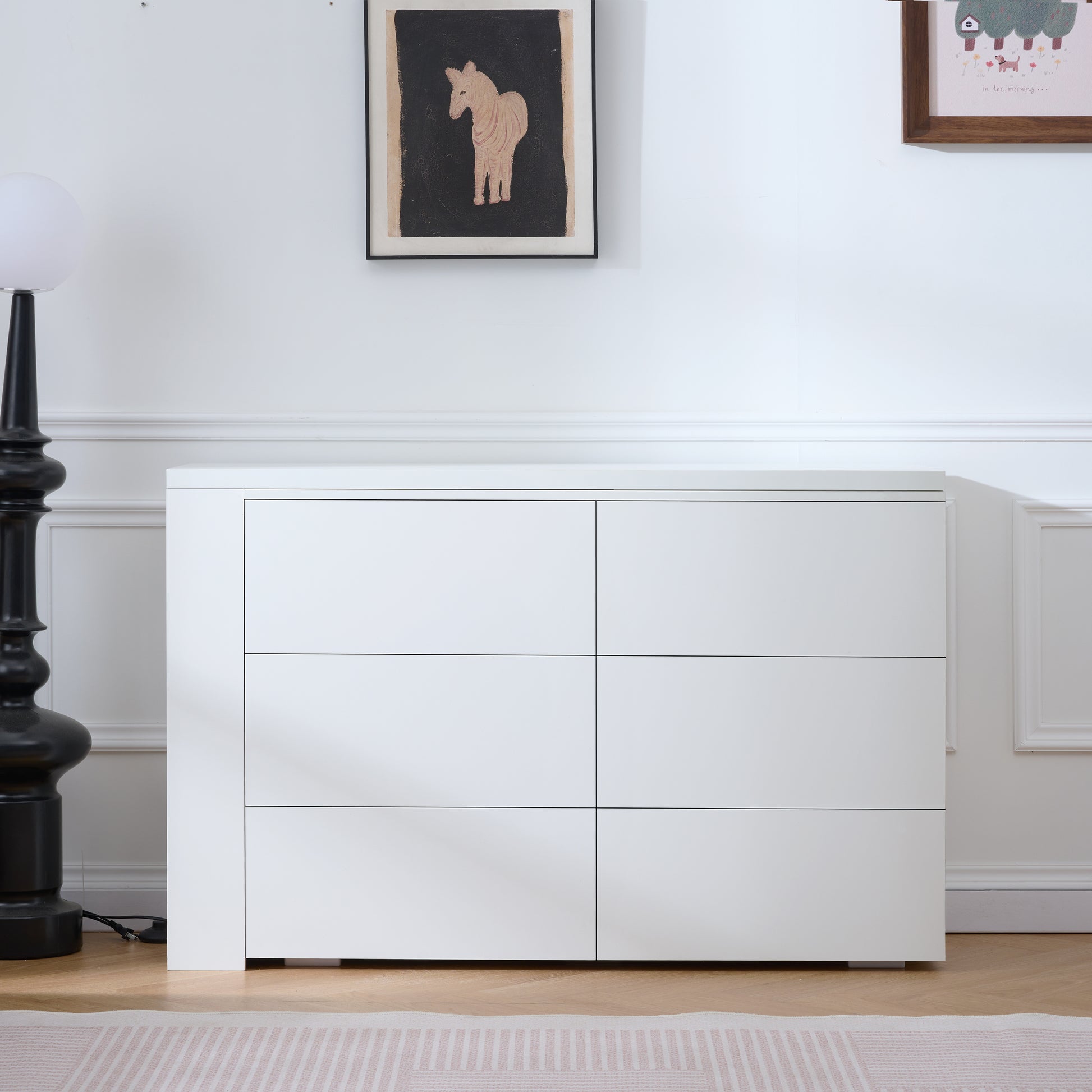 6 Drawer Vanity Dresser Combo with L-Shaped Desk,Wide Desktop & Deep Space,Wood Extendable Vanity Desk for Bedroom Dressing Room image 1